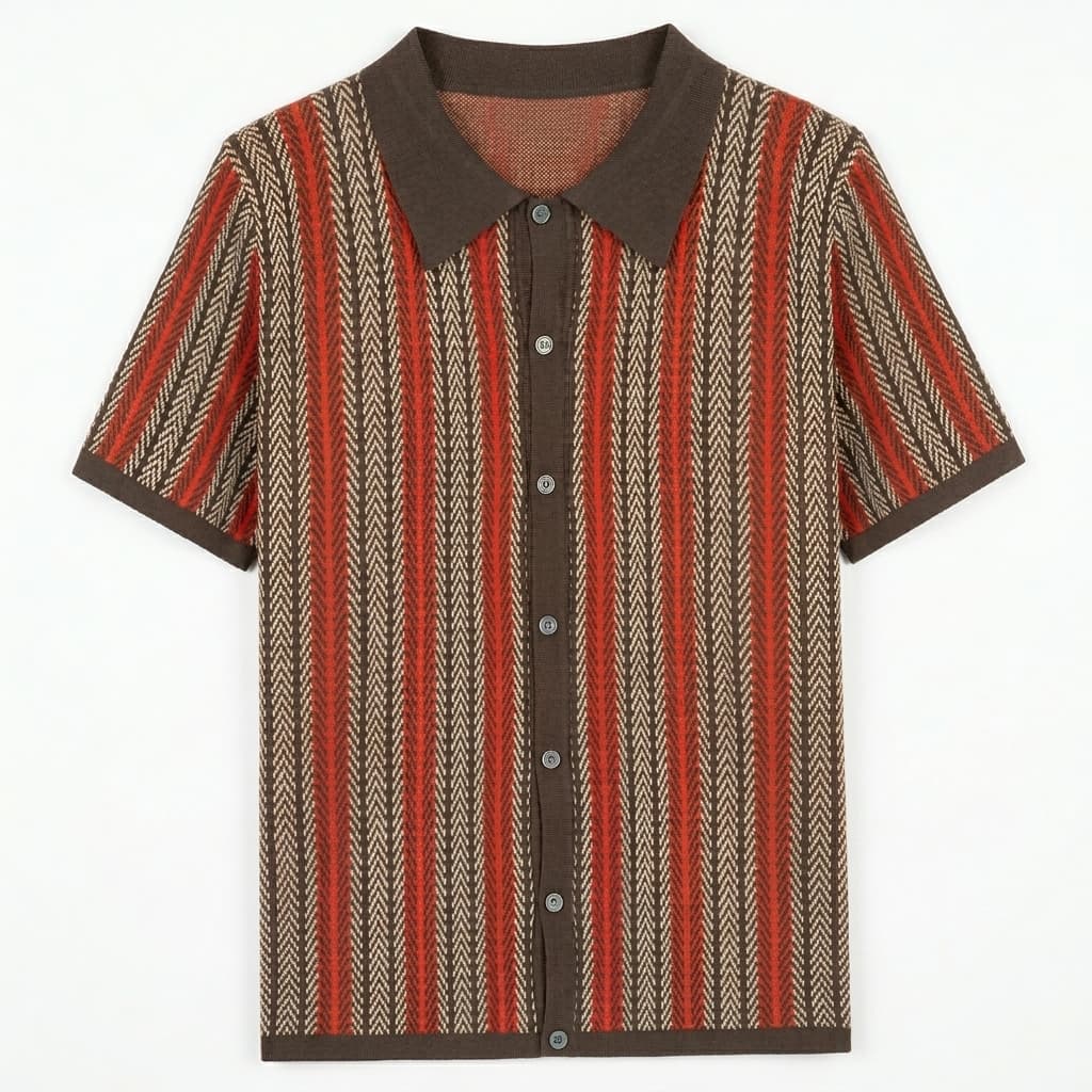 Polo de punto hombre — rayas verticales — estilo casual vacaciones